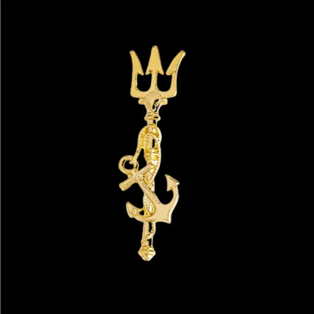 Vintage Trident Brooch Pin Metal Anchor Long Needle Lapel Pins Men's Suit - Picture 5 of 7